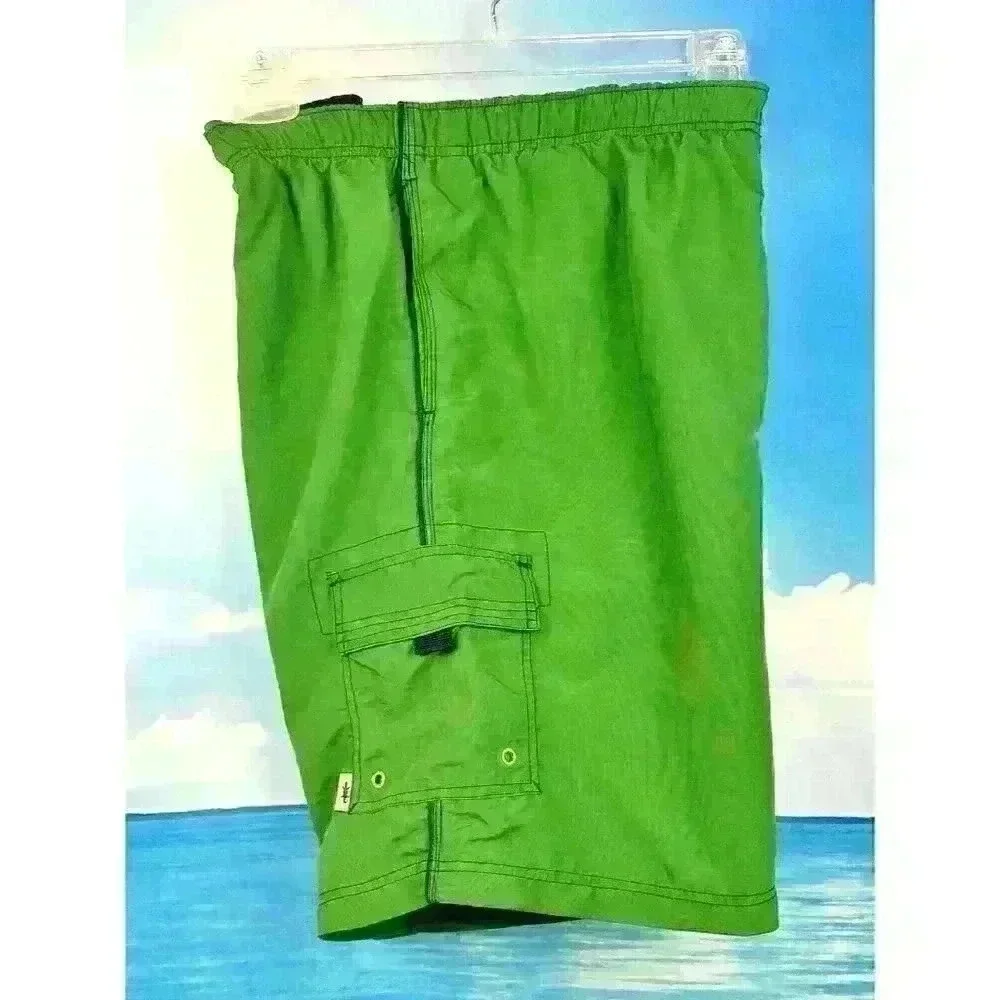 IGUANA GREEN Bathing Swim Suit Board CARGO Shorts LINED Elastic Waist size 2x